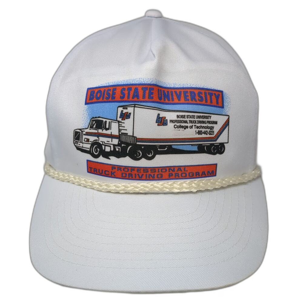 Mohr's 5 Panel White One Size Hat Boise State University Truck Driving Semi Rope